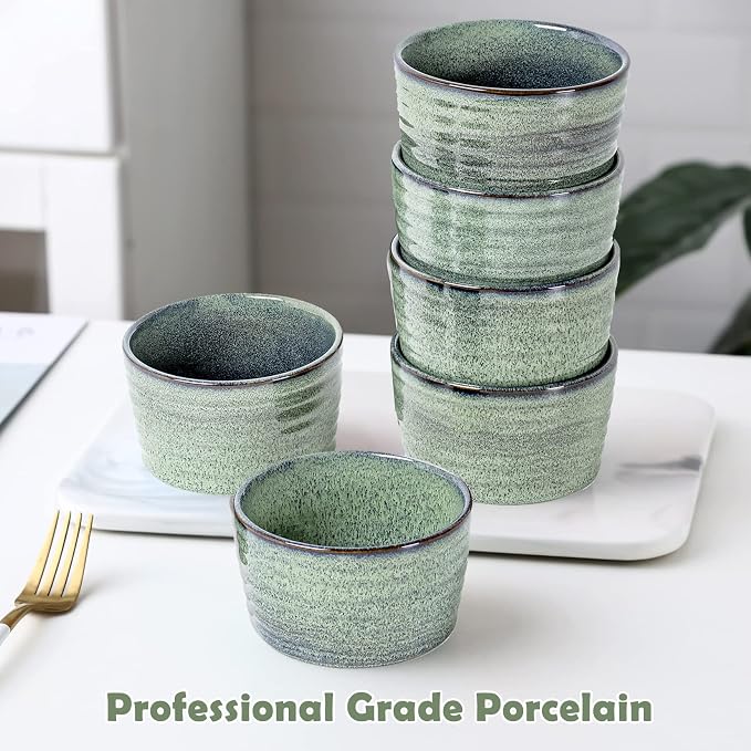 Ramekin Set, UNICASA 8 oz Creme Brulee Ramekins, Oven Safe Baking Set for Custard, Pudding, Souffle Cups, Reactive Gray (Green, 8oz x 2pc)