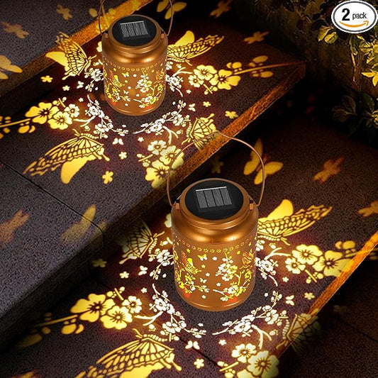 Butterfly Solar Lights Lanterns Outdoor Waterproof, Mothers Day Gifts for Women Grandma, Garden Decor Hanging Solar Light Outdoor for Yard, Patio, Backyard, Porch (2 Pack)