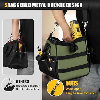 UUP Heavy Duty Tool Bag 15-Inch, 16-Pocket Portable Empty Tool Box Organizer, Big Storage Toolbox Organization, Soft Handle Large Zipper Carrying Toolbag, Father Day Gifts for Him Dad Men, Green