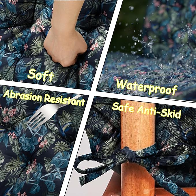Porch Swing Cushion Three Seat, Waterproof Swing Cushions Replacement with Backrest, Outdoor Garden Furniture Patio 4" Thickened Cushions with Ties (Hummingbird, 40 x 71in)