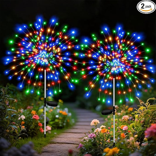 2 Pack 300 LED Solar Garden Lights Outdoor Waterproof Decorative, 8 Modes Firework Lights Solar Powered, Multicolor Sparkler Fairy Light for Yard Patio Pathway Lawn Landscape Flowerbed Party Decor