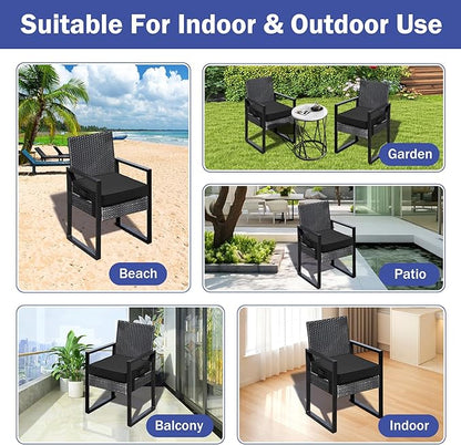 IASEAHK Patio Chair Cushions, 19" x 19" x 3" Outdoor Chair Cushions Set of 4, Waterproof Outdoor Cushions for Patio Furniture, Outdoors Seat Cushions Set of 4 with Handle and Ties, Black