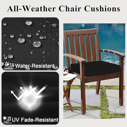Outdoor Chair Cushions 22x22x4 Inch, Waterproof Black Patio Furniture Cushions Set of 2 with Ties & Handle, 3 Year Color Fastness Square Replacement Seat Cushions for Sofa, Couch