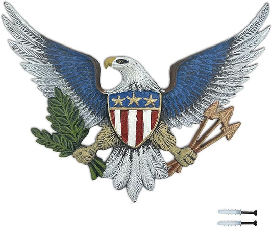 Linton Arts Eagle Decor Outdoor Wall Art – Cast Iron American Statue with Shield – Patriotic Metal Wall Hanging for Indoor & Outdoor – Eagle outdoor decor, Garage【eagles wall decor】