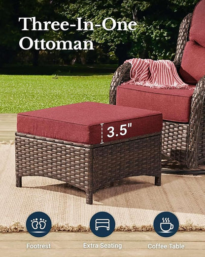 HILLGA Luxury Patio Furniture Set with 6-Inch Thick Cushions, High Back Outdoor Swivel Rocker Chairs and Patio Couch, 13-Piece All Weather Conversation Set for Porch Deck Pool Yard, Burgundy (V3)