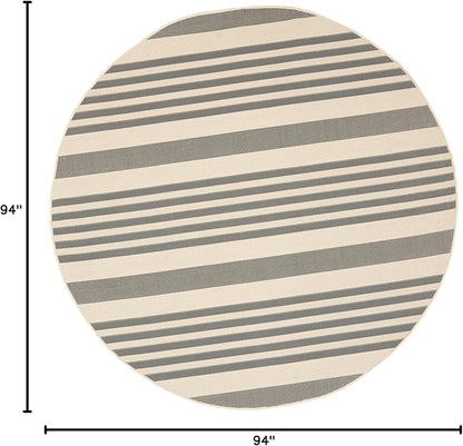 SAFAVIEH Courtyard Collection 7'10" Round Grey/Bone CY6062 Stripe Indoor/ Outside Waterproof Easy cleansingPatio Backyard Mudroom Area Mat