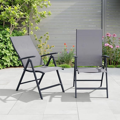 Crestlive Products Folding Patio Chairs Set of 2, 7-Level Adjustable Recliner Chairs Foldable Outdoor Lawn Chairs for Pool, Backyard,Gray