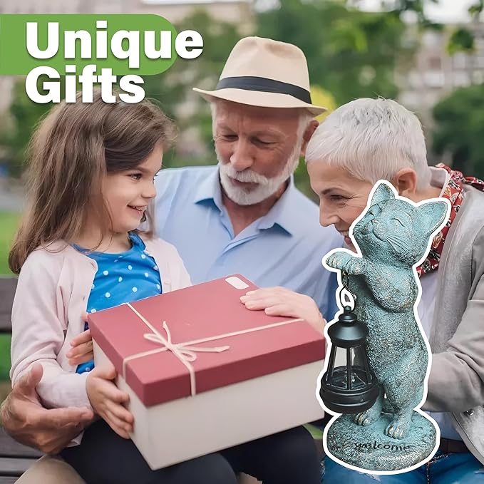 Cat Garden Statue Solar Outdoor Decor - Cat Statues for Garden Solar Lantern Figurine for Yard Patio Lawn Porch Pathway Landscape Ornament Unique Gift for Mom Women