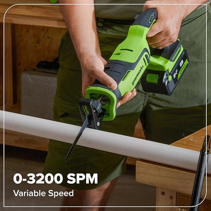 Greenworks 24V Brushless 10PC Power Tool Combo, Drill+Impact Driver+Circular Saw+Recip Saw+Jig Saw+Sander+Light+Multi-Tool+Nailer+Grinder (2) 4.0Ah+2.0Ah Batteries (24,000mAh Power Bank) USB-C Charger