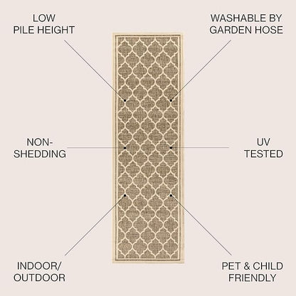 JONATHAN Y Moroccan Trellis Indoor Outdoor Runner Rug 2X14 Brown/Beige, Trebol Textured Weave for Backyard, Patio, Porch, Easy-Cleaning, High Traffic, Pet-Friendly, Non-Shedding (SMB109A-214)