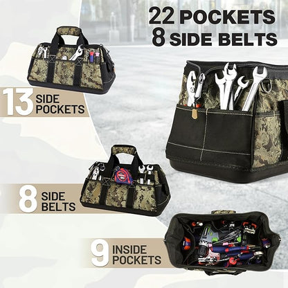 WORKPRO 16-Inch Wide Mouth Tool Bag, Multi-Pocket Tool Bags for Men with Adjustable Shoulder Strap, Waterproof Oxford Fabric and Sturdy Buttom