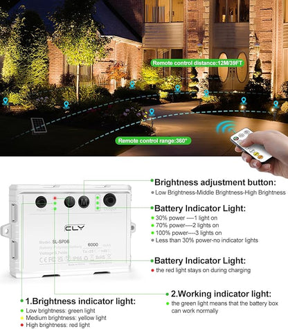 CLY 6 in 1 Solar Spotlights Landscape Outdoor Garden, Solar Spotlights IP66 Waterproof Landscape Lighting with Remote 18M Cable for Garden, Lawn, Patio, 2700K/4000K/6500K