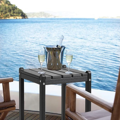 LZRS 24" Double Adirondack Outdoor Side Table, Pool Composite Patio Table,HDPE End Tables for Backyard,Pool, Indoor Companion, Easy Maintenance & Weather Resistant(Black)