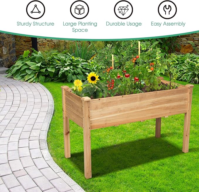 S AFSTAR Raised Garden Bed, Elevated Wooden Planter Box, 49.5”L x 23.5”W x 30”H, Outdoor Gardening Planting Bed for Vegetables, Flowers & Herbs Grow, Great for Backyard Patio Lawn (Natural)