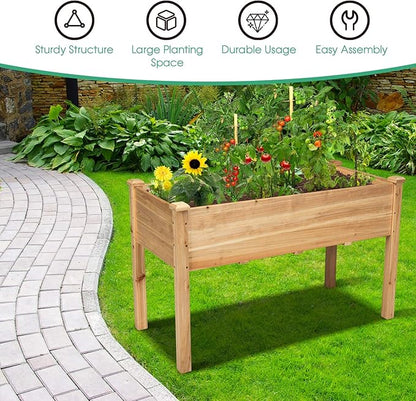 S AFSTAR Raised Garden Bed, Elevated Wooden Planter Box, 49.5”L x 23.5”W x 30”H, Outdoor Gardening Planting Bed for Vegetables, Flowers & Herbs Grow, Great for Backyard Patio Lawn (Natural)
