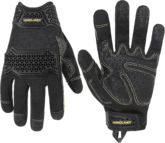 HANDLANDY Work Gloves for Men & Women, Utility Mechanic Working Gloves Touch Screen, Flexible Gardening Gloves for Yard