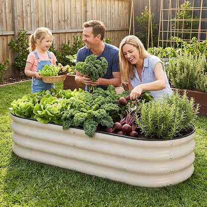 1MORE Galvanized Raised Garden Bed- Planter Garden Boxes Outdoor, Raised Beds for Gardening, 4x2x1ft Metal Garden Bed Kit for Vegetables Flower, Planter Raised Beds with Protective Tape & Tools.White