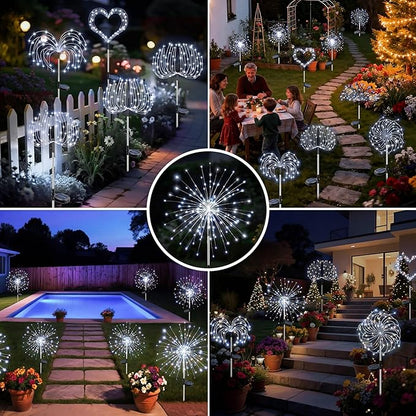 btfarm 2 Pack 120 LED Solar Garden Lights Outdoor, 8 Modes Firework Lights Solar Powered, Waterproof Twinkle Fairy Light Outside for Yard Patio Pathway Pool Christmas Party Decorative, Cool White