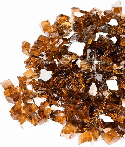 GASPRO 20 lbs Fire Glass for Propane Fire Pit, 1/2-Inch Reflective Fireplace Glass Rocks for Fire Pit Table, Copper