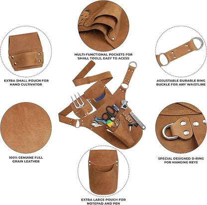 Leather Garden Tool Belt for Men Women | Gardening Tool Pouch | Gardener Apron | Holster Pouch | Tool Belt Bag Organizers | Florist Belt, Electrician, Carpenter, Framer, Landscaper