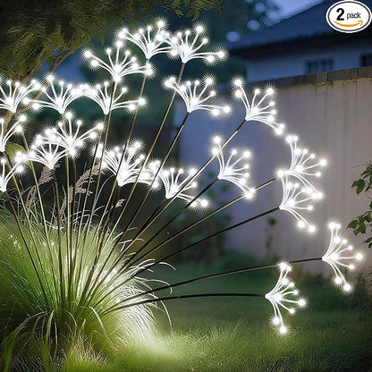 JJGoo Solar Garden Lights, New Upgraded 2 Pack Solar Swaying Starburst Light, Waterproof Fireworks Outdoor Lights, Yard Patio Pathway Decoration, White