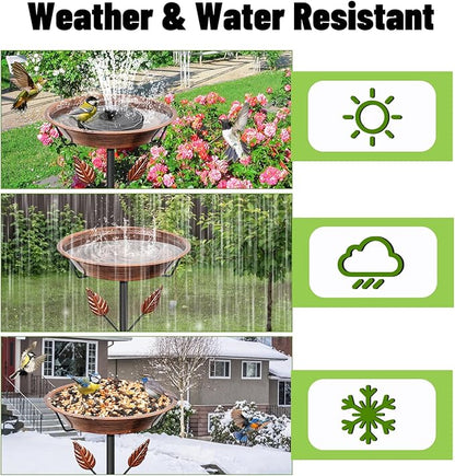 37.8In Metal Bird Bath for Outside, Vintage Birdbaths Removable Feeder Bowl with 5 Prongs Base Stake, Easy to Clean Birdfeeder for Outdoors Garden Yard Lawn Decor(Vintage Brown, Leaf)