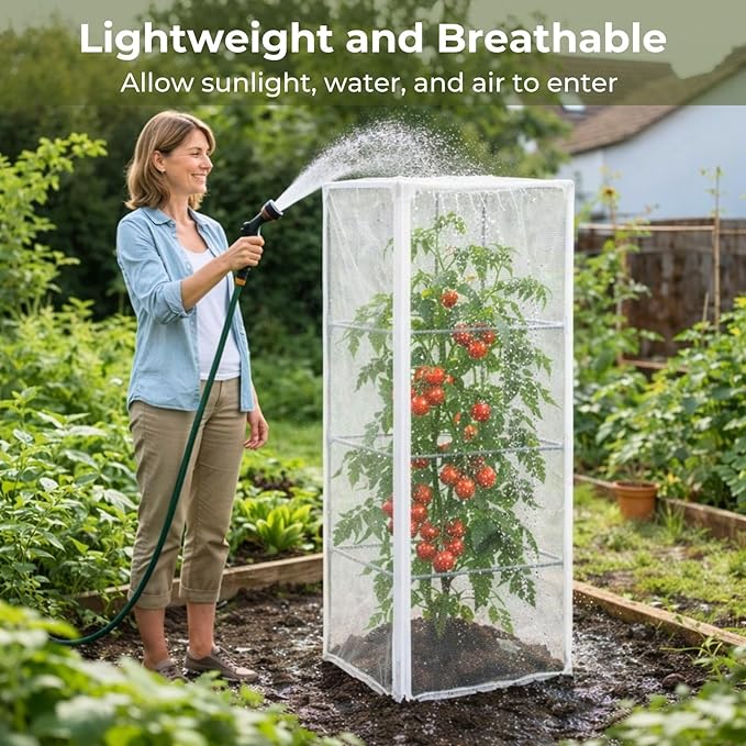 18" x 60" Garden Bird Netting, 3 Pack Tomato Cage Netting with Zipper, Fine Mesh Plant Protector for Tomato Trellis & Garden Protection