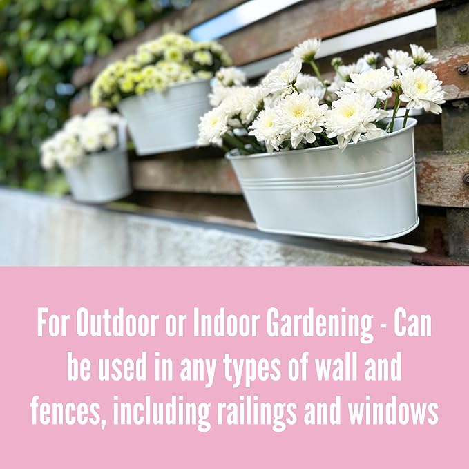 LaLaGreen Outdoor Plants Rail Planter (11.2 Inch, 15 Pack) White Metal Iron Hanging Flower Pots Deck Railings Fence Balcony Modern Boho Style Wall Mount Window Box Plant Holder Hooks Porch Home Decor