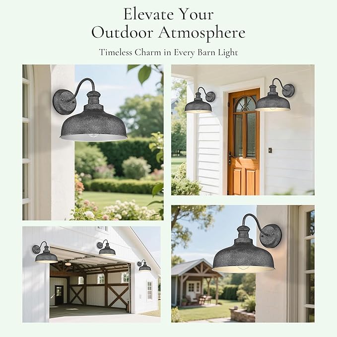 Outdoor Farmhouse Barn Light, Outside Wall Sconce, Weather Resistant Anti-Rust Farmhouse Exterior Wall Light, Outdoor Lantern Lamp for Porch, Garage, Patio, Entryway (Antique Black, 3 Pack)