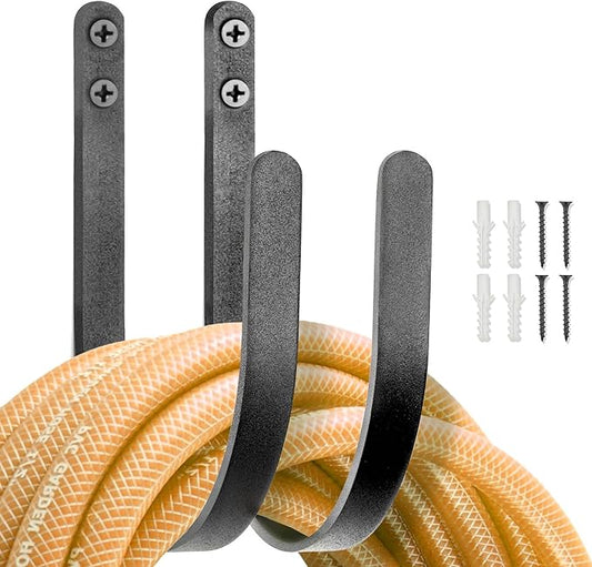 Hose Holders Wall Mount - Heavy-Duty Metal Garden Hose Hanger for Outside - Rust-Proof Hanging Hose Rack Hook Mount for Water Hose (2PCS)