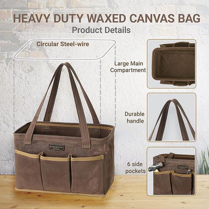 13.5-Inch Foldable Open Top Waxed Canvas Tool Bag, Multi-Purpose Wrench Tool Pouch with Handle, Durable and Water Resistant(Grey)
