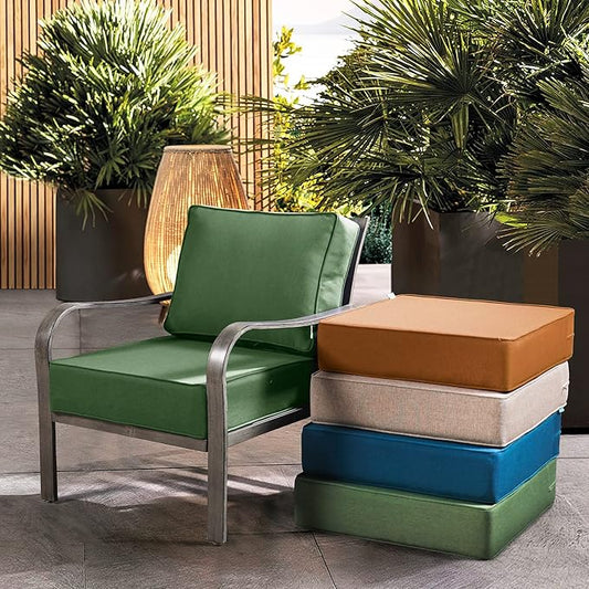 ARTPLAN Olefin 24x24 Deep Seat Patio Cushions for Outdoor Furniture,Extra 6 inch Thick,Back 18"x24",Removable,Replacement,Solid/Floral,Outdoor/Indoor,Invisible Green