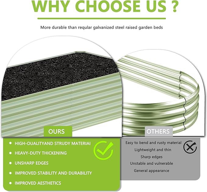 6x3x2FT Galvanized Raised Garden Bed,Galvanized Planter Boxes Outdoor, Large Metal Raised Garden Beds for Vegetables-Green