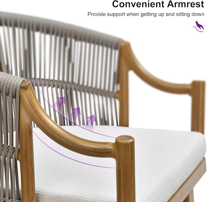 PURPLE LEAF Patio Dining Chairs Set of 2 Modern Wicker Outdoor Dining Chairs with Thick Cushions and Aluminum Frame All Weather Patio Chairs for Garden Porch Lawn Teak