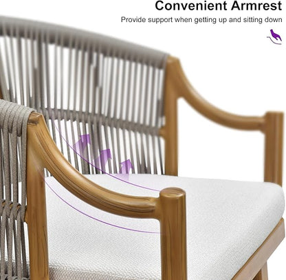 PURPLE LEAF Patio Dining Chairs Set of 2 Modern Wicker Outdoor Dining Chairs with Thick Cushions and Aluminum Frame All Weather Patio Chairs for Garden Porch Lawn Teak