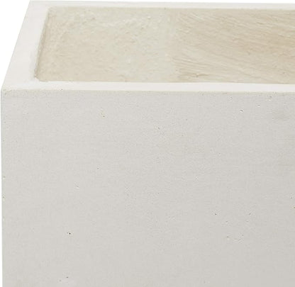 Deco 79 Fiberclay Ceramic Indoor Outdoor Planter Rectangular Large Planter Pot with Brown Wooden Legs, Set of 2 Planters 21", 17"W, White