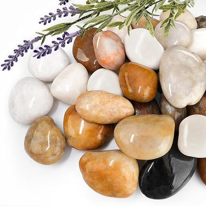 9lb Mix River Rocks for Plants, 1-3 Inch Pebbles for Indoor Plants, Polished Garden Rocks Outdoor Landscaping, Decorative Stones for Vases, Succulents, Aquarium, Walkways