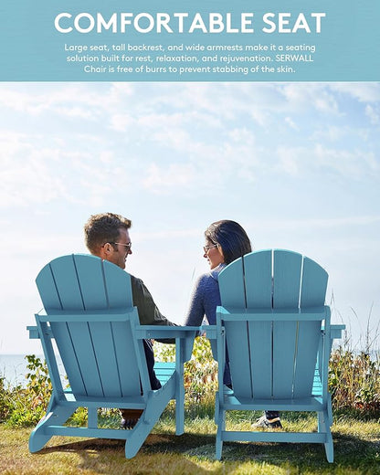 SERWALL Folding Adirondack Chair with Cup Holder Weather Resistant Patio Chair Outdoor Chairs Painted Adirondack Chairs Set of 2 - Aruba Blue