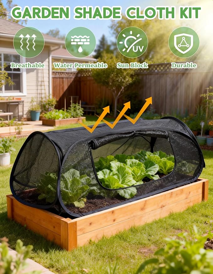 45"×20"×18"Pop Up Plant Shade Tent,Foldable UV Resistant Sun Shade Cloth,Raised Bed Shade Cover with Labels & Stakes,Breathable Garden Mesh Cover with Zipper Door for Vegetables,Fruits,Flowers