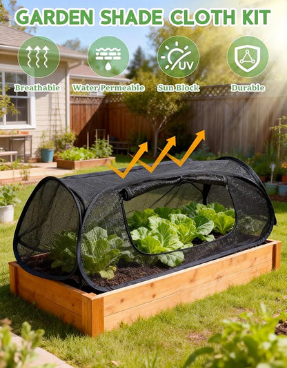 45"×20"×18"Pop Up Plant Shade Tent,Foldable UV Resistant Sun Shade Cloth,Raised Bed Shade Cover with Labels & Stakes,Breathable Garden Mesh Cover with Zipper Door for Vegetables,Fruits,Flowers
