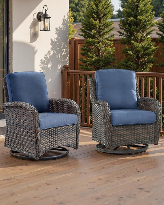 Pop 22x25/22x24 Outdoor Replacement Cushions - 1 Set High Back Deep Seat Patio Furniture Pillows for Rattan Dining Swivel Rocking Chairs Loveseat Couch Sectional Sofa - Navy Blue/Classic
