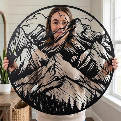 Metal Wall Decor | 35'' x 35'' x 0.05'' Mountains Themed Metal Wall Art | Handmade Indoor and Outdoor Wall Decorations