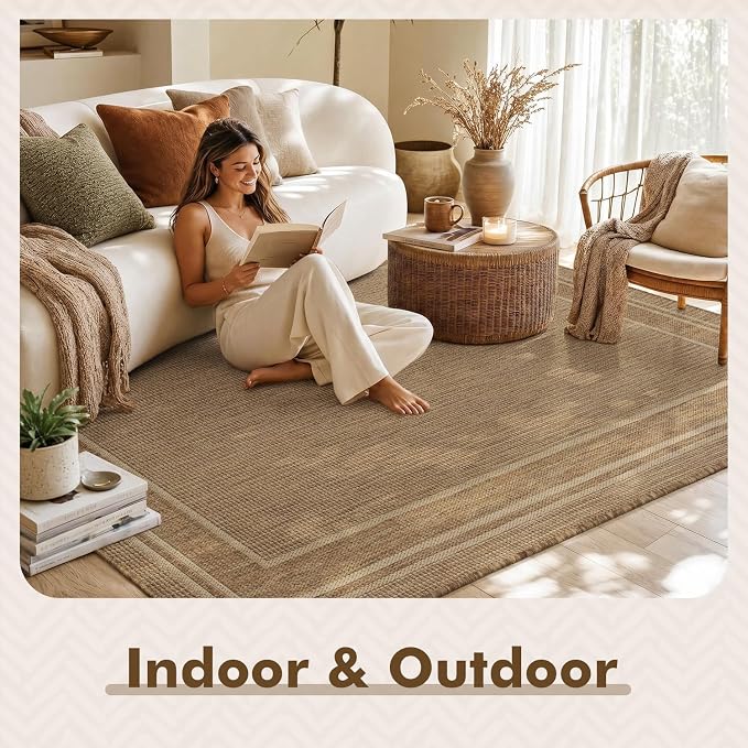 MontVoo-Outdoor Rug-Patio Rug 9x12 ft Polypropylene Indoor Outdoor Rugs Outdoor Carpet for Patio Deck Balcony Porch, Textured Weave, Durable for High Traffic, Fade-Resistant, Modern Neutral Brown