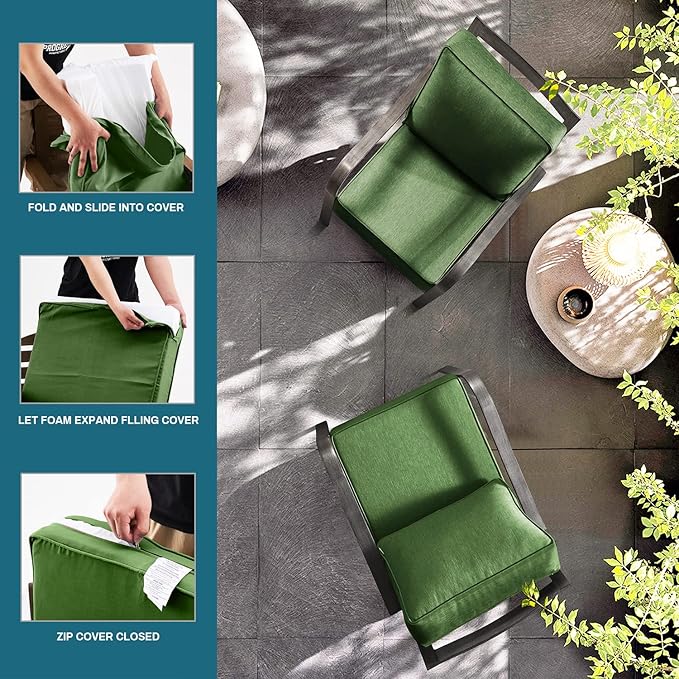 ARTPLAN Olefin 24x24 Deep Seat Patio Cushions for Outdoor Furniture,Extra 6 inch Thick,Back 18"x24",Removable,Replacement,Solid/Floral,Outdoor/Indoor,Invisible Green