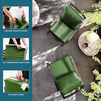 ARTPLAN Olefin 24x24 Deep Seat Patio Cushions for Outdoor Furniture,Extra 6 inch Thick,Back 18"x24",Removable,Replacement,Solid/Floral,Outdoor/Indoor,Invisible Green