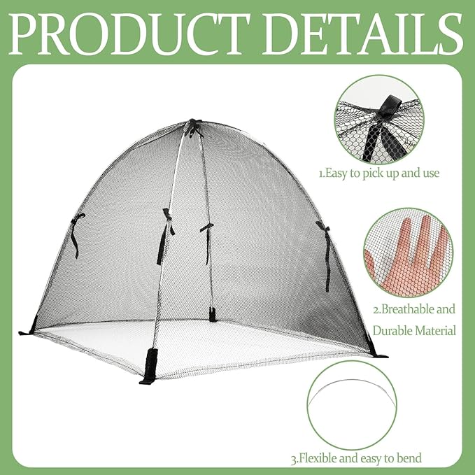 22"x22"x22" Plant Cover with 4 Stakes - Black Mesh Cloche for Garden & Potted Plants - Insect & Bird Netting for Vegetables, Seedlings on Raised Bed, Patio, Balcony
