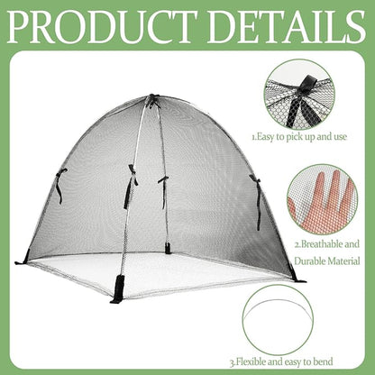 22"x22"x22" Plant Cover with 4 Stakes - Black Mesh Cloche for Garden & Potted Plants - Insect & Bird Netting for Vegetables, Seedlings on Raised Bed, Patio, Balcony