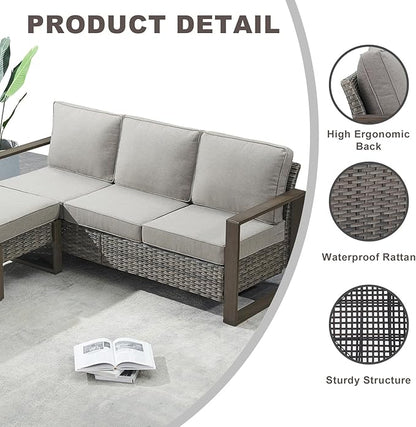 Rilyson Outdoor Couch Wicker Patio Sofa, Rattan Patio Furniture Sofa with Sturdy Frame,All-Weather PE Wicker,Wide Armrest,Deep Seating and Thick Cushions for Deck Porch Garden(Mixed Grey/Grey)