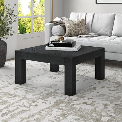 Henn&Hart 34" Square Coffee Table with Wood Top for Living Room, Family Room, Office, or Apartment, Black Grain