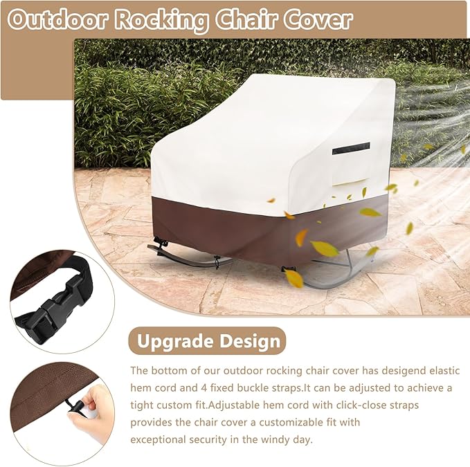 Outdoor Rocking Chair Cover 2 Pack,600D Heavy Duty Waterproof Patio Egg Rocking Chair Covers,for 41" W x 45" D x 31" H Outdoor Papasan Rocking Chair Beige
